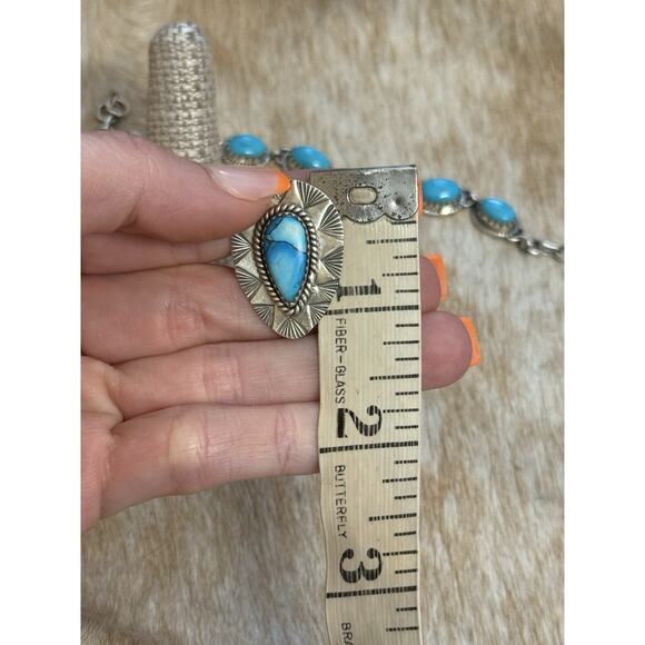 Native American SW Sterling Silver Blue Ice Dahlia Tear Drop Ring Adj🩵Stamped - Picture 10 of 10